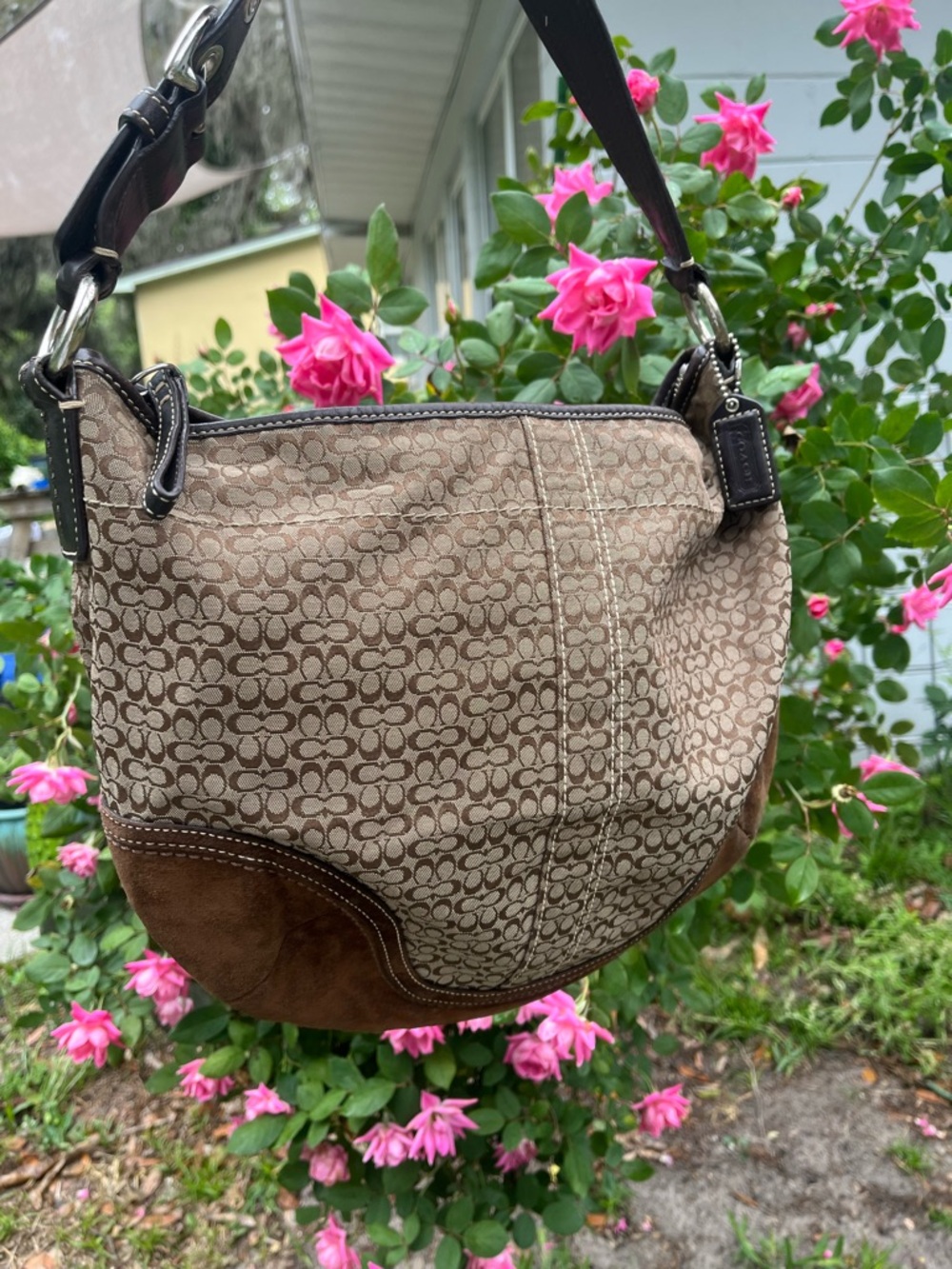 Coach Brown Signature Soho Canvas and Suede Shoulder Bag - Picture 2 of 5